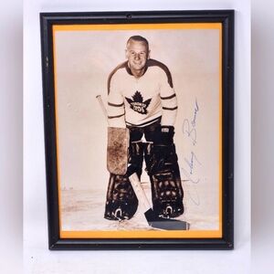 Toronto Maples Leafs Black And White Signed Johnny Bower Framed Photograph